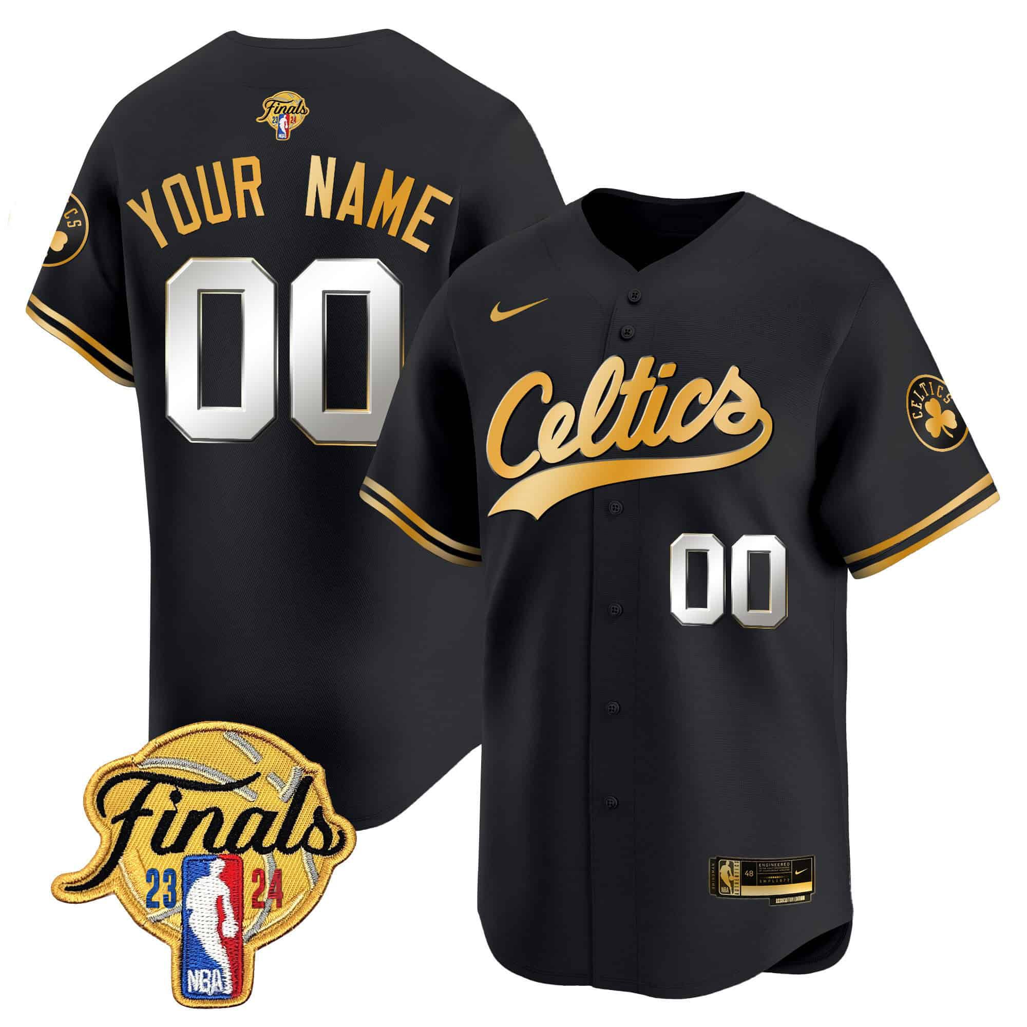 Men Boston Celtics Black 2024 Nike Finals Patch Baseball Custom NBA Jersey->customized nba jersey->Custom Jersey